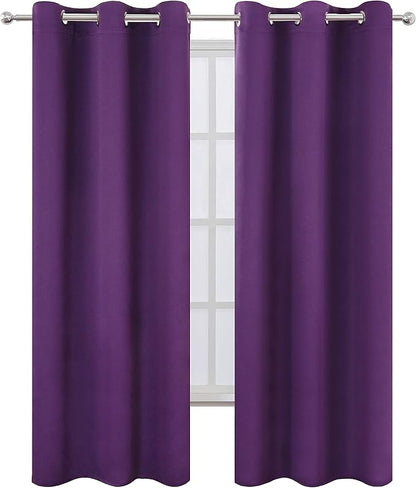 LEMOMO Purple Blackout Curtains 34 x 84 Inch Length/Set of 2 Curtain Panels/Thermal Insulated Room Darkening Blackout Curtains for Bedroom