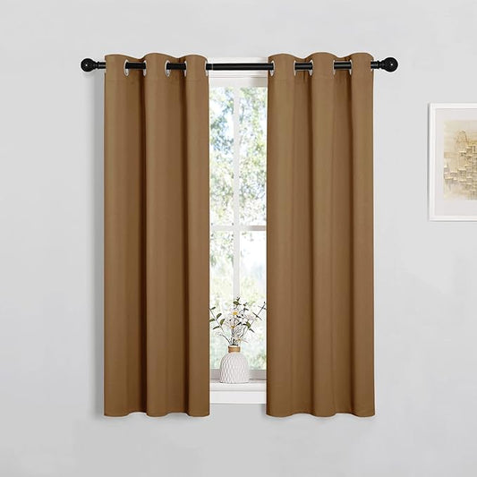 NICETOWN Sleek Blackout Curtains 40 inches Length for Small Windows, 2 Panels, Gold Brown, 29 inches Width, Noise Reducing and Block Draft Panels for Door Doorway Laundry Office Luxury Decor Theme