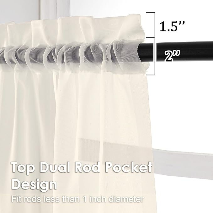 OVZME Cream Sheer Curtains 36 inch Length 2 Panels Set, Light Filtering Voile Rod Pocket Short Window Curtians for Bathroom Living Room Farmhouse Small Windows, Each 42Wx36L Inches
