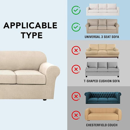 H.VERSAILTEX 4 Piece Stretch Couch Covers for 3 Cushion Couch Sofa Furniture Slipcovers Feature Upgraded Thicker Jacquard Fabric (Sofa, Natural)
