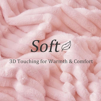 BEDELITE Full Size Blanket for Bed, 300GSM Soft & Warm Fleece Pink Blanket, Decorative and Giftable Striped Blankets for Women, Men, 84"x90"