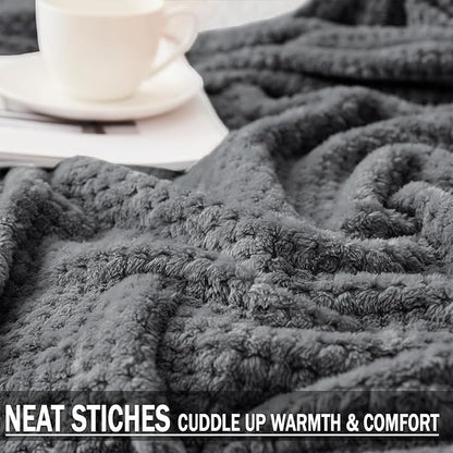 Exclusivo Mezcla Fleece Bed Blanket Queen Size, Super Soft and Warm Blankets for Couch, Sofa and Bed Waffle Textured, Cozy, Fuzzy and Lightweight (Dark Grey, 90x90 Inches)