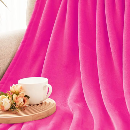 Exclusivo Mezcla Fleece Blanket Twin Size for Bed, Super Soft and Warm, All Season, Cozy, Plush, Lightweight, 90x66 Inches, Hot Pink
