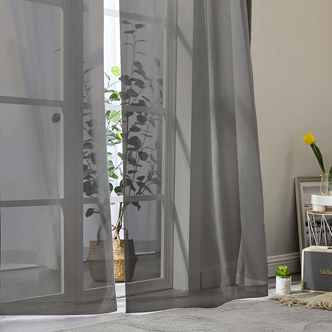 Grey Sheer Curtains for Bedroom Living Room 96 Inches Long 2 Panels, Modern Airy Soft Lightweight Rod Pocket Light Filtering Sheer Curtains Drapes, Grey, Each 42" Wx96 L Inch