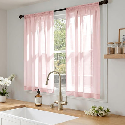 MIULEE Blush Pink Sheer Curtains 63 Inches Long, 4 Panels Set, Light Filtering Rod Pocket Voile Drapes for Living Room and Bedroom, Airy Soft Fabric Window Treatments, 42 x 63 Inches