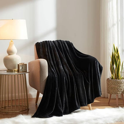 KMUSET Super Soft Throw Blanket Premium Silky Flannel Fleece Throw Size Black Microfiber Lightweight Blanket All Season Use