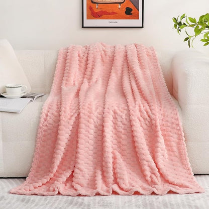 Puncuntex Pink Throw Blanket 50"×60" inches Gifts for Mom Fuzzy 3D Jacquard Decorative Flannel Fleece Super Soft Plush Cozy Blanket for Couch Sofa Chair Lightweight