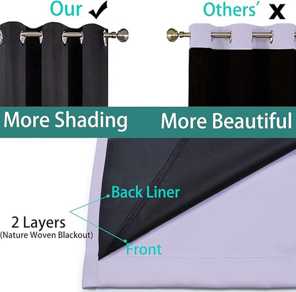 Yakamok 63 Inch Length 100% Blackout Curtains for Bedroom, 2 Thick Layers Thermal Insulated Grommet Total Blackout Drapes with Black Liner for Living Room (42Wx63L,Lilac, 2 Panels)