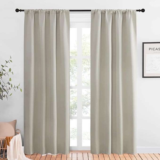 NICETOWN Blackout Curtains for Living Curtains, Room Darkening Window Curtain Panels, Easy-Care Solid Thermal Insulated Draperies/Drapes for Daughter Room (Natural, 2 Panels, 42 by 84)