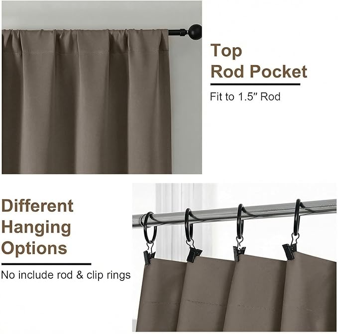 Simplebrand Ava Latte Short 36 Inches Blackout Curtain 2 Panels Set, Half Window Rod Pocket Privacy Curtain Tiers for Kitchen, Curtains Blackout for Bathroom Shades, W40 x L36 Inch, Latte
