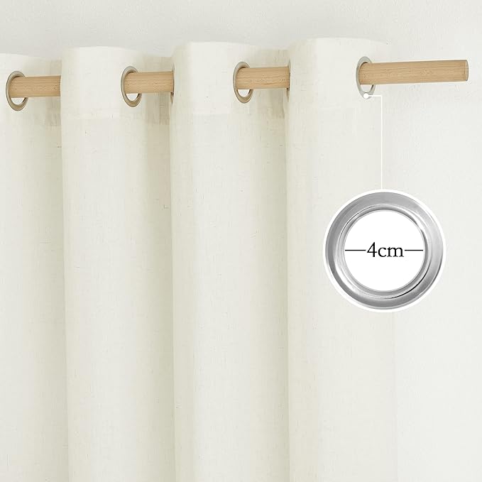 NICETOWN Off White Curtains Linen Blend for Bedroom, Vintage Grommet Thick Flax Semi Sheer Privacy Added Window Treatment Light Filtering for Flat/Apartment, 55" W x 72" L, 2 Panels
