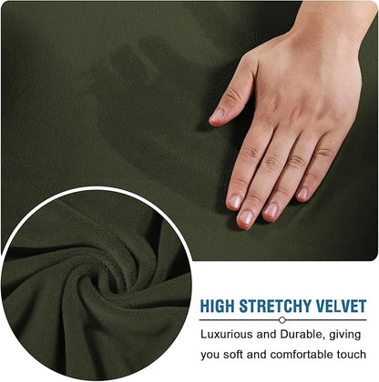 H.VERSAILTEX Real Velvet Plush 3 Piece Stretch Sofa Covers Couch Covers for 2 Cushion Couch Loveseat Covers Width Up to 72 Inch Feature Thick Soft Stay in Place (Medium Sofa, Olive)