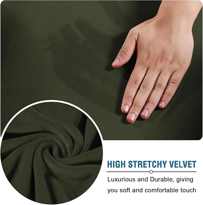 H.VERSAILTEX Modern Velvet Plush 4 Piece High Stretch Sofa Slipcover Furniture Protector Form Fit Velvet Extra Large Sofa Cover for 3 Cushion Couch Width Up to 105 Inch (XL Sofa, Olive)