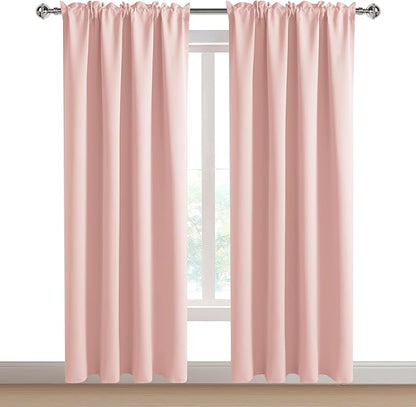 DWCN Blackout Curtains – Thermal Insulated, Energy Saving & Noise Reducing Bedroom and Living Room Curtains, Blush Pink, W 52x L 84 Inch, Set of 2 Rod Pocket Curtain Panels