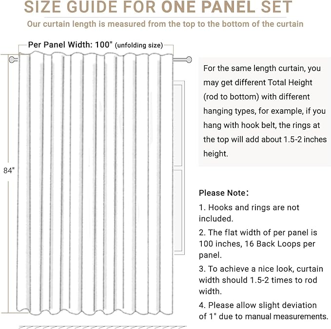 100% Blackout Shield Linen Blackout Curtains for Bedroom 96 Inches Long, Back Tab/Rod Pocket Living Room Drapes, Thermal Insulated Blackout Curtains 1 Panel Set, 100" W x 96" L, Black