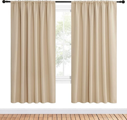 NICETOWN Room Darkening Curtains for Bedroom - Triple Weave Home Decoration Thermal Insulated Solid Drapes for Kitchen (Biscotti Beige, Set of 2 Panels, 62 x 72 Inch)