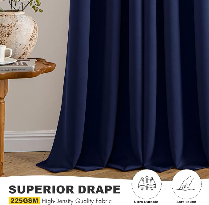 MIULEE Navy Blue Blackout Curtains for Bedroom Living Room 86 Inches Long 2 Panels, Thermal Insulated Room Darkening Drapes Solid Grommet Noise Reducing Light Blocking Window Treatments 40x86 Inch