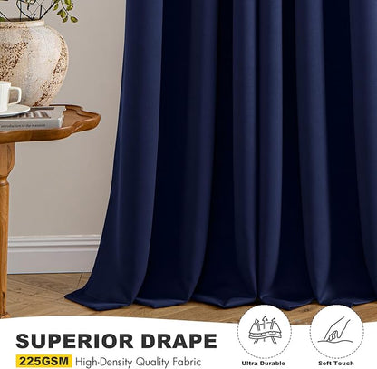 MIULEE Navy Blue Blackout Curtains for Bedroom Living Room 86 Inches Long 2 Panels, Thermal Insulated Room Darkening Drapes Solid Grommet Noise Reducing Light Blocking Window Treatments 40x86 Inch