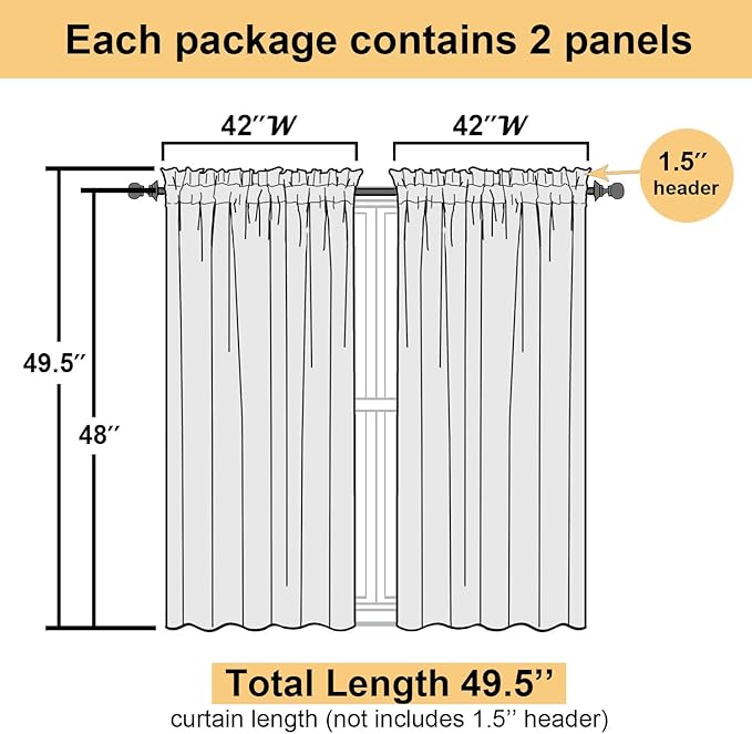 Lecloud White Sheer Curtains 48 Inch Length 2 Pcs, Light Filtering Voile Bathroom Curtains for Bedroom Basement Living Room, Farmhouse Window Treatments Rod Pockets Drapes, Each Panel 42" W x 48" L