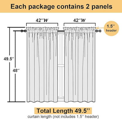 Lecloud White Sheer Curtains 48 Inch Length 2 Pcs, Light Filtering Voile Bathroom Curtains for Bedroom Basement Living Room, Farmhouse Window Treatments Rod Pockets Drapes, Each Panel 42" W x 48" L