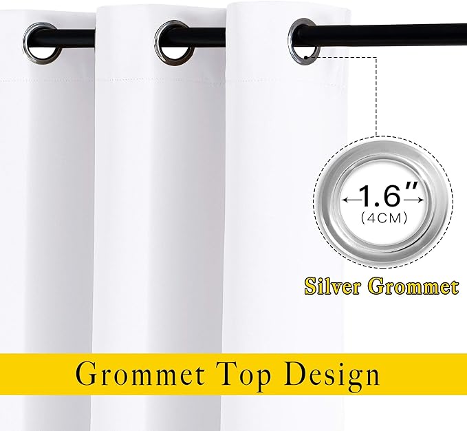 NICETOWN White Kitchen Curtains 36 inches Long, Modern Design Solid Grommet Thermal Insulated Window Treatments for Basement & Cafe, 2 Panels, W52 x L36