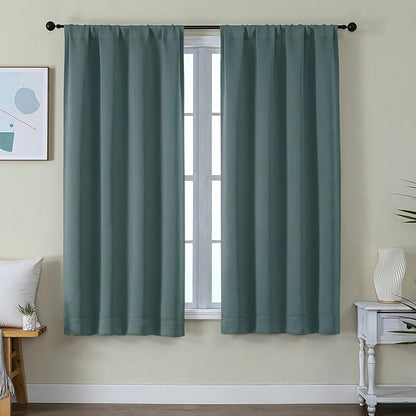 Simplebrand Ava Dark Green Blackout Curtains for Bedroom 63 Inch Length 2 Panels Set, Privacy Thermal Insulated Rod Pocket Door Window Curtains for Patio French Door Front Door, W40 x L63 Inch