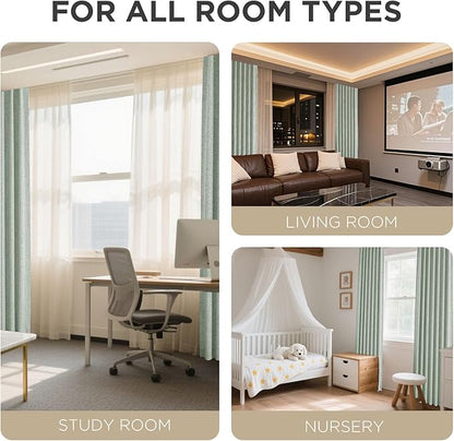 Joydeco Blackout Curtains for Bedroom - 100% Light Blocking 2 Panels Sage Green Drapes 37" W x 90" L, Thermal Insulated Room Darkening Curtains, Linen Textured for Living Room, Rod Pocket & Back Tabs
