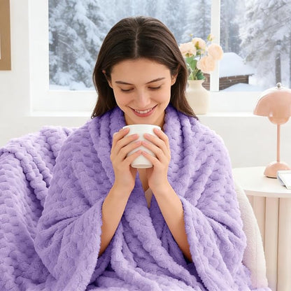 BEDELITE Fleece Blanket - 3D Jacquard Decorative Lavender Throw Blankets for Couch & Bed, Soft and Cozy Warm Plush Fluffy Blanket All Seasons Suitable, 50x70Inches