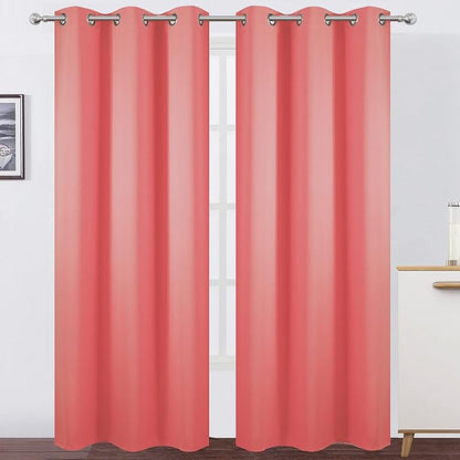LEMOMO Blackout Curtains 42 x 84 inch/Coral Curtains Set of 2 Panels/Thermal Insulated Room Darkening Bedroom Curtains