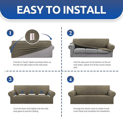 KEKUOU Stretch Oversized Sofa Slipcover 1 Piece Couch Sofa Cover (94"-110") Furniture Protector 4 Seater Sofa with Elastic Bottom for Kids,Pet.Jacquard Checked Pattern Fabric(X Large,Khaki)