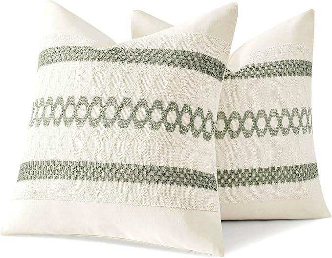 MIULEE Set of 2 Sage Green Boho Decorative Pillow Covers 18x18 Inch Farmhouse Rustic Couch Throw Pillows Modern Summer Cotton Cushion Covers Retro Cute Macrame Woven Spring Decor for Bed Sofa Chair