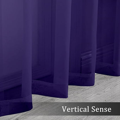 OWENIE Purple Sheer Curtains 63 inch Length 2 Panels Set, Rod Pocket Voile Fimly Sheer Drapes for Living Room/Bedroom, 2pcs, Each 42" W x 63" L