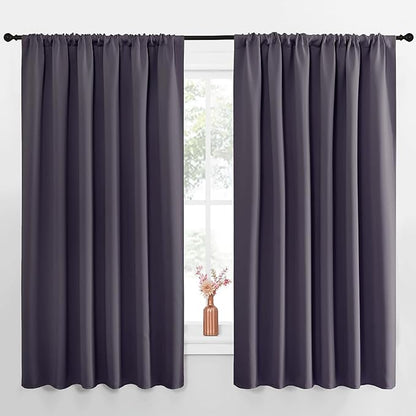 NICETOWN Blackout Curtains for Bedroom, Blackout Curtain Panels, Greyish Purple, 1 Pair, 70 by 63-inch, Window Treatment Energy Saving Thermal Insulated Solid Rod Pocket Blackout Drapes/Draperies