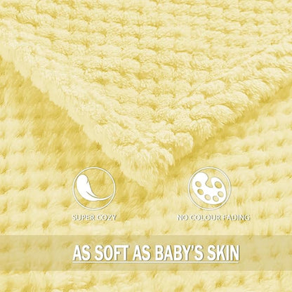 Exclusivo Mezcla Fleece Throw Blanket Extra Large, Super Soft and Warm Blankets for Couch, Sofa and Bed Waffle Textured, Cozy, Fuzzy and Lightweight (Light Yellow, 50x70 Inches)