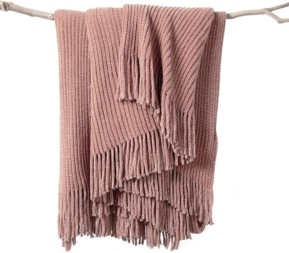 lifein Throw Blanket for Couch, Soft Boho Decor Bed Throw,Cozy Chenille Knitted Small Farmhouse Lightweight Throw (Pink,60 * 80")