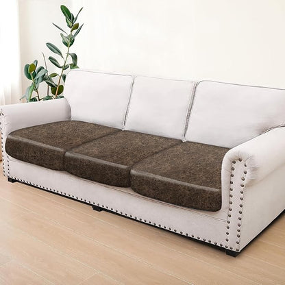 Leather Look Couch Cushion Covers Sofa Seat Slipcovers Sets Couches Furniture Protector for Sectional Armchair Loveseat Pets Kids Stretch Spandex Fabric (3 Cushion Sofa, Taupe)