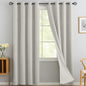 Yakamok Cream Linen Curtains 100% Blackout 90 Inches Long,Room Darkening Textured Curtains for Living Room Thermal Grommet Bedroom Curtain 2 Panels with Greyish White Liner