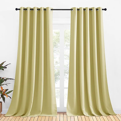 NICETOWN Bedroom Curtains Blackout Drapery Panels, 2 Panels, 70 x 108 inches, Paler Yellow, Three Pass Microfiber Thermal Insulated Solid Ring Top Blackout Window Curtains/Drapes