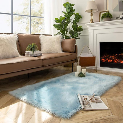 Ashler faux fur rug, Fluffy Shaggy Area Rug Ultra Soft 3 x 5 Feet Rectangle Fur Rug Light Blue Fuzzy Rug Machine Washable Shag Rug, Nursery Decor Throw Rugs for Bedroom, kids room, Living Room