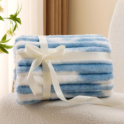 BEDELITE Fleece Throw Blanket for Couch - 300GSM Soft & Warm Fluffy Tie-dye　Blue Blanket, Decorative and Giftable Striped Blankets for Women, Men, 50"x60"