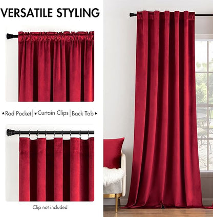MIULEE Velvet Curtains 108 inches Long - Luxury Blackout Curtains for Bedroom Living Room Thermal Insulated Super Soft Window Drapes Rod Pocket & Back Tab Christmas Decor, Red, 2 Panels
