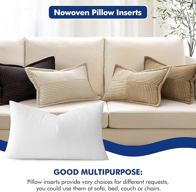 MIULEE Pillow Insert 12x16 Inch, Decorative Rectangle Throw Pillow Inserts, Premium Fluffy Pillow Forms Sham Stuffer for Sofa Couch Living Room