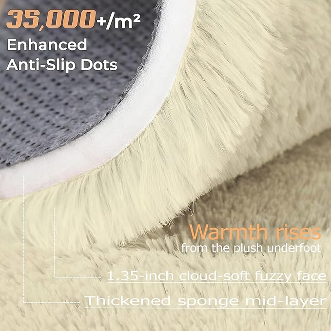 Cream White Round Rugs for Bedroom: 4ft Circle Fluffy Shag Soft Washable Rug Small Fuzzy Plush Indoor Carpet for Kids Girls Boys Nursery Dorm Classroom (Cream White, 4'x4')