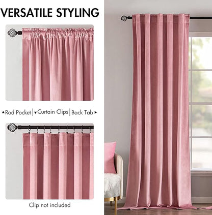 MIULEE Velvet Curtains 108 inches Long 2 Panels - Luxury Blackout Curtains for Girls Bedroom Nursery Living Room Thermal Insulated Super Soft Window Drapes Rod Pocket & Back Tab, Blush Pink