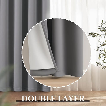Yakamok Grey Room Darkening 100% Blackout Curtains Grommet Window Treatments with 2 Thick Layers-Gray Thermal Insulated Drapes Set of 2 Panels for Bedroom Living Room 52 Inches by 63 Inches Length
