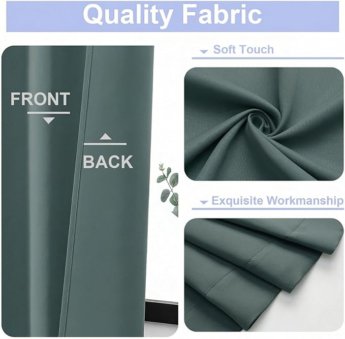 Simplebrand Blackout Extra 10ft Curtains for Patio 120 Inches Long 2 Panels Set, Solid Thermal Insulated Energy Saving Rod Pocket Window Treatment Curtains Blackout Drapes, 50" Wx120 L, Dark Green