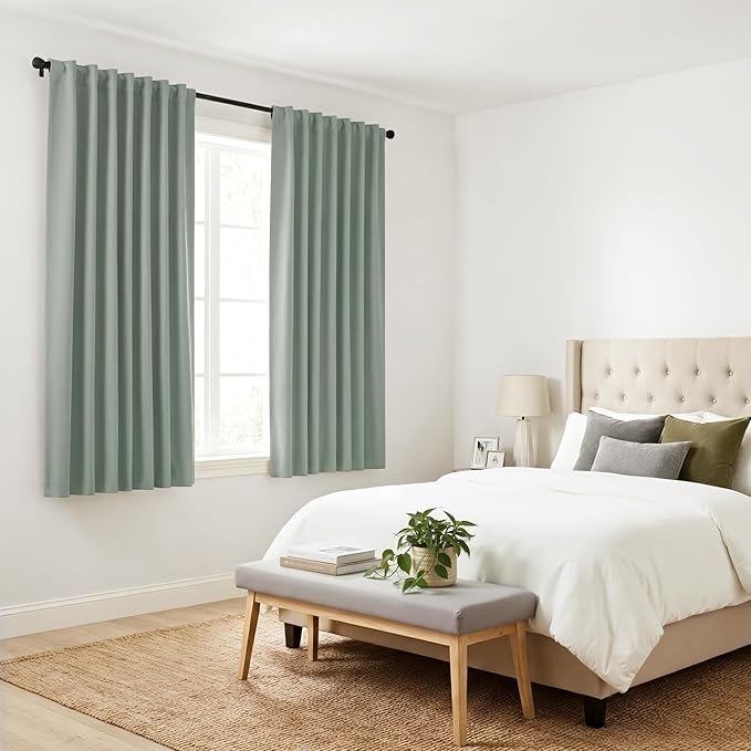 Pony Dance Small Blackout Curtains for Kitchen Windows, Short Drapes for Bathroom, Thermal Insulated Window Curtains Tiers for Basement, W 29 x L 36, Sage Green,2 PCS