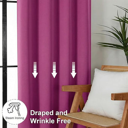 Simplebrand Ava Hot Pink Blackout Curtains for Bedroom 63 Inch Length 2 Panels Set, Privacy Thermal Insulated Rod Pocket Door Window Curtains for Patio French Door Front Door, W40 x L63 Inch
