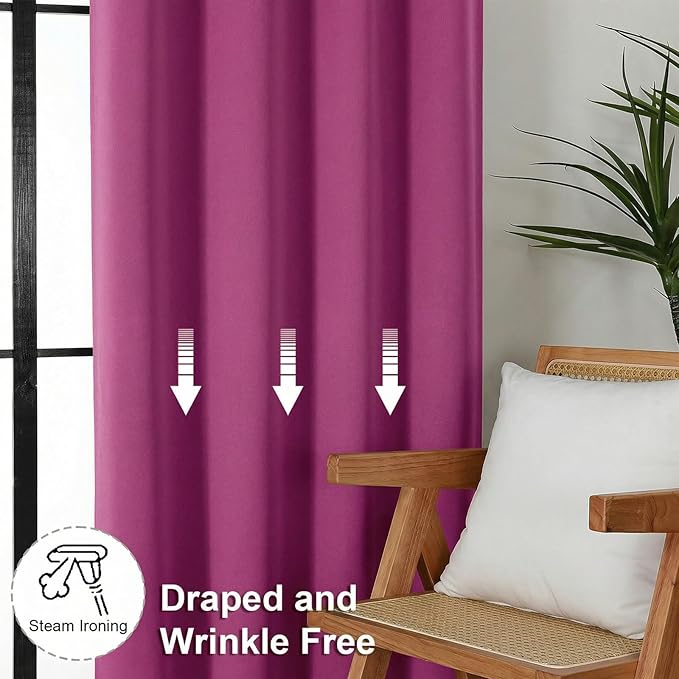 Simplebrand Ava Hot Pink Blackout Curtains for Bedroom 84 Inch Length 2 Panels Set, Solid Thermal Insulated Privacy Nursery Window Treatment Curtains Blackout Drapes, W40 x L84 Inch, Hot Pink