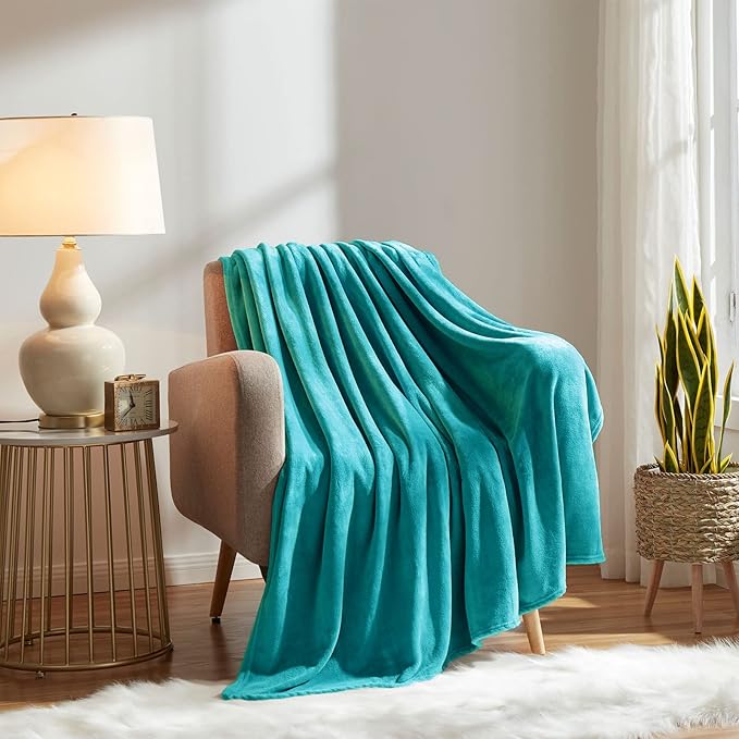 KMUSET Fleece Blanket Throw - Teal, Lightweight, Super Soft, Cozy Luxury Bed Blanket